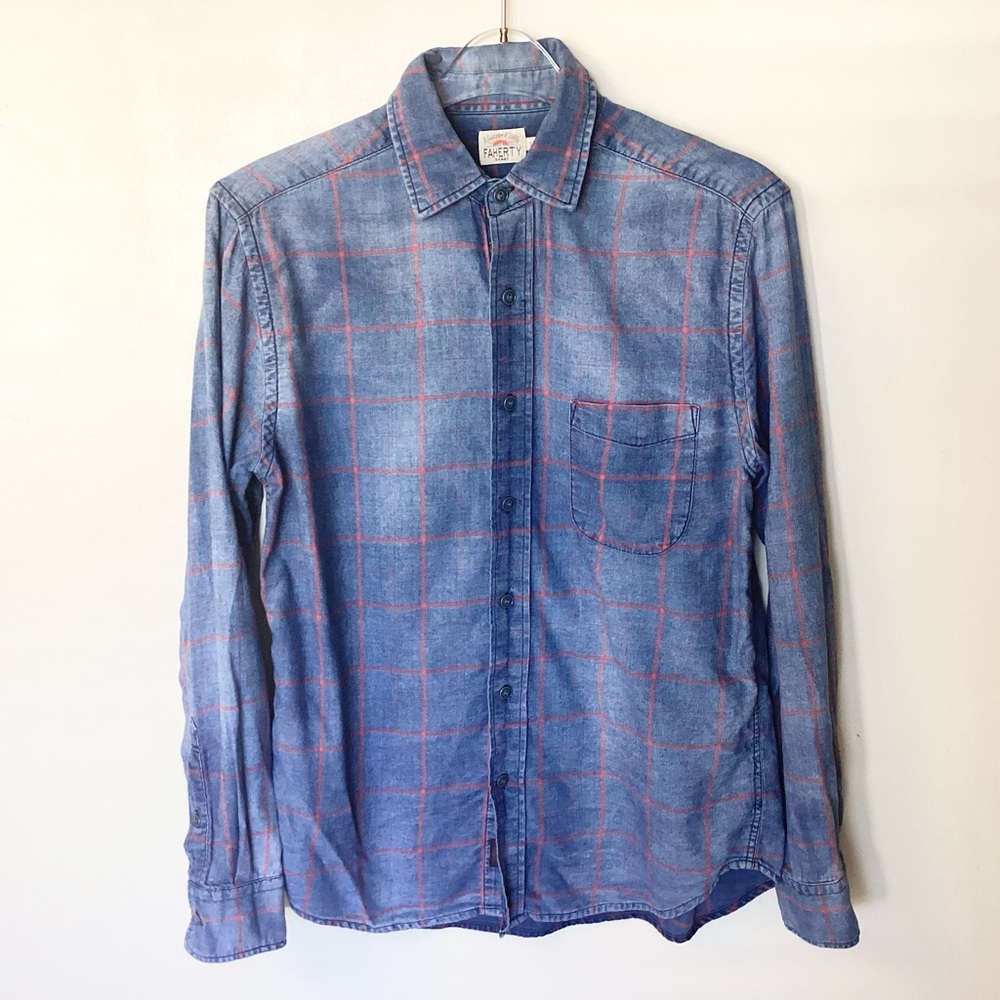Faherty Long Sleeve Ventura Button Up Shirt - Washed Red Windowpane - S